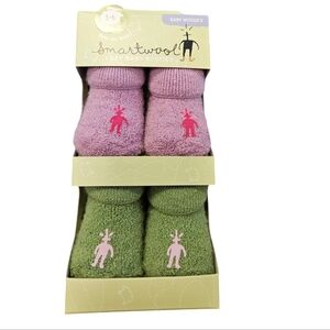 Smartwool Baby Wooly's Cozy Baby Booties NEW 3-6M Orchid/Leaf 2pk
